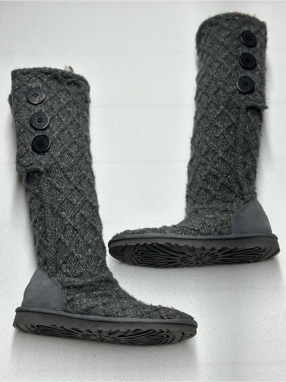 UGG Lattice Cardy Cable Knit Tall Boots Gray Women’s Size 6